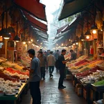 Bustling activity in a crowded market