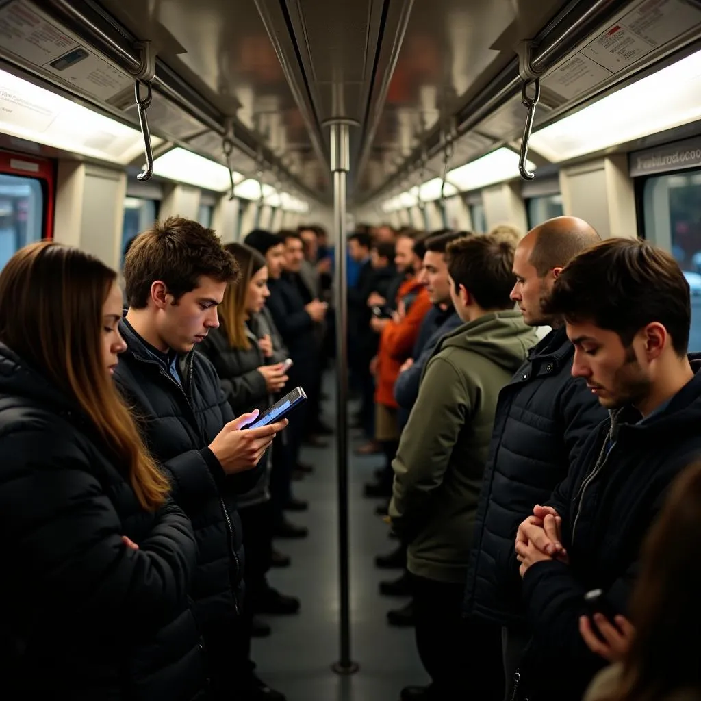 Crowded metro passengers