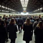 Crowded train station during rush hour