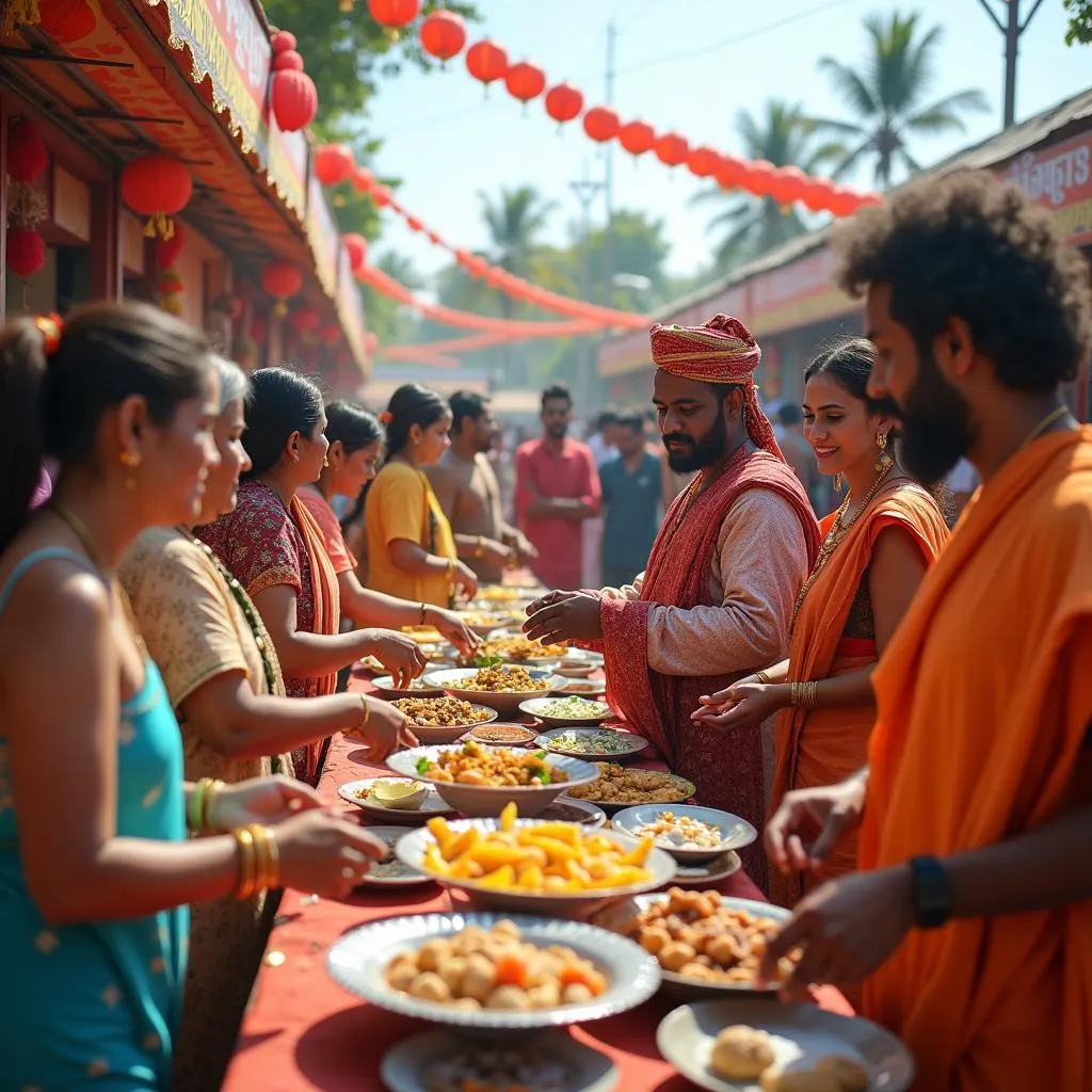 Cultural celebration with diverse community gathering