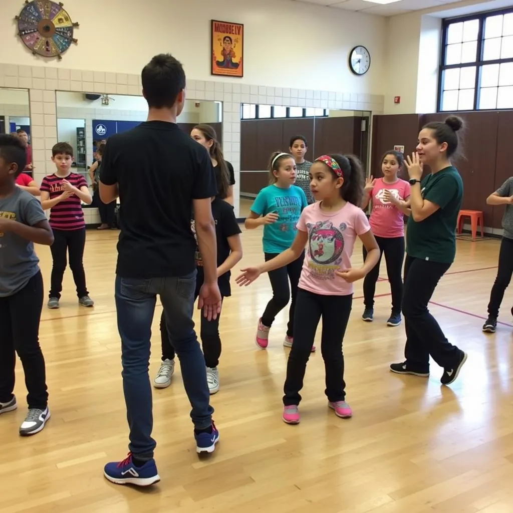 Students practicing cultural dance at school