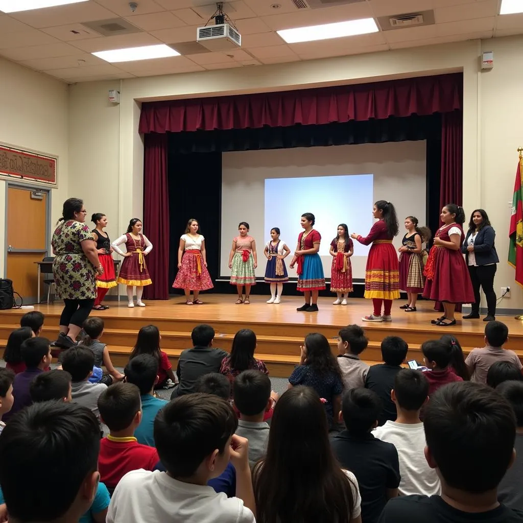 Students performing cultural dance at school event