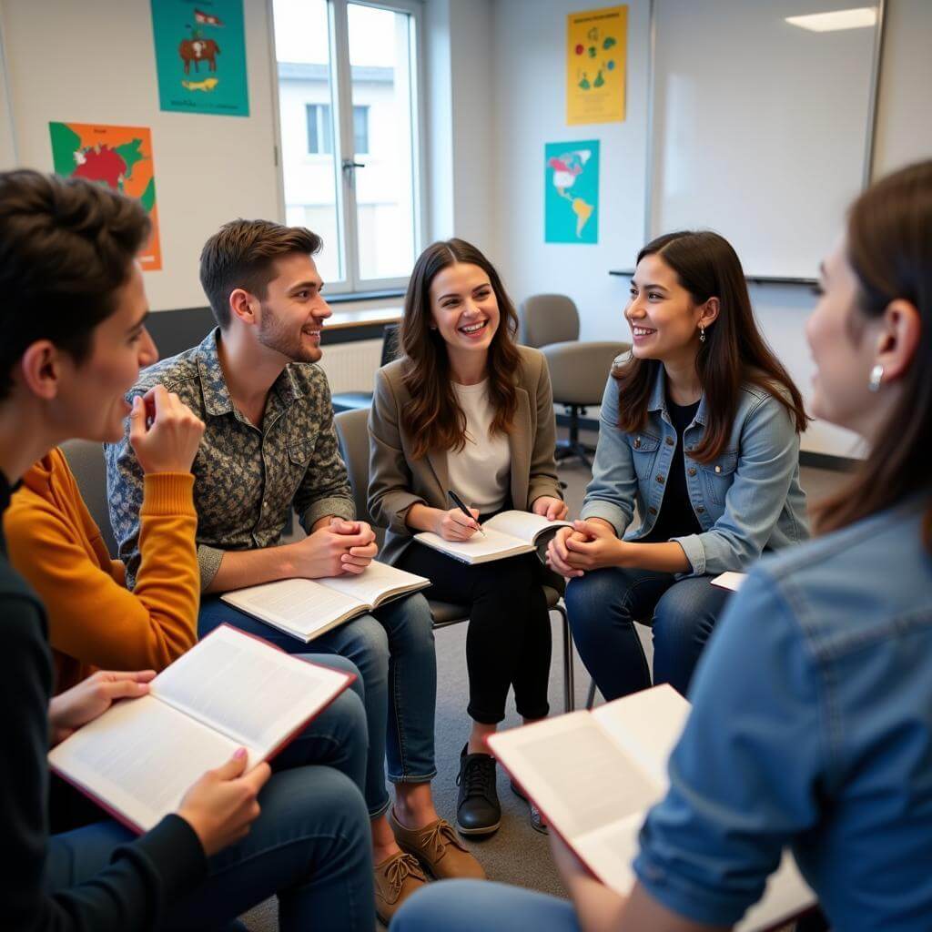 Cultural exchange students learning language