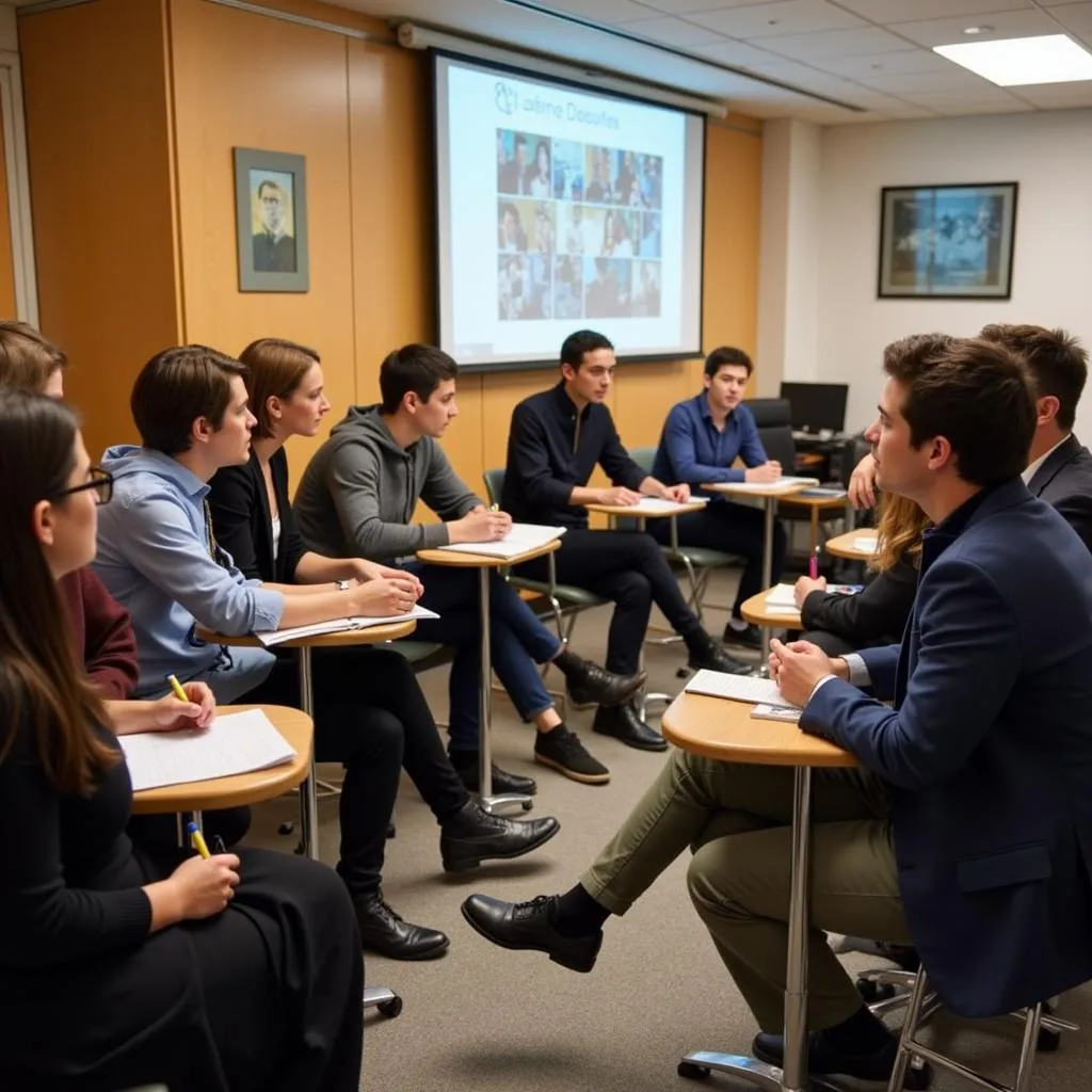 Debate Society Members Collaborating with Experts