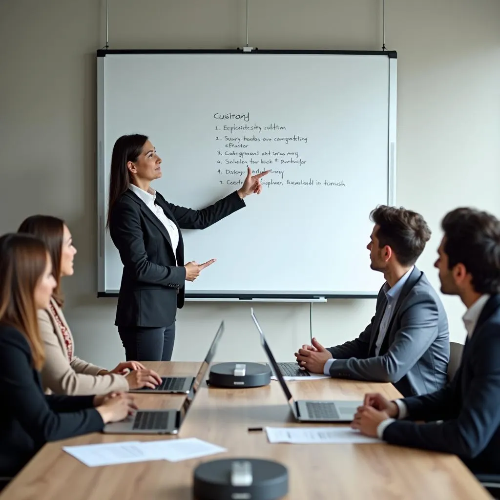 Leader making decisive choice in meeting