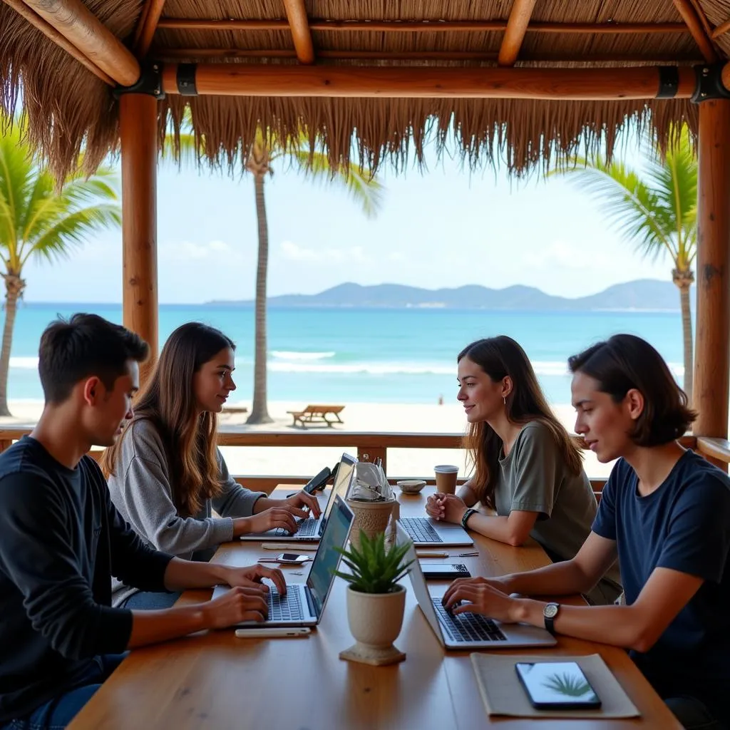 Digital Nomads Working on the Beach