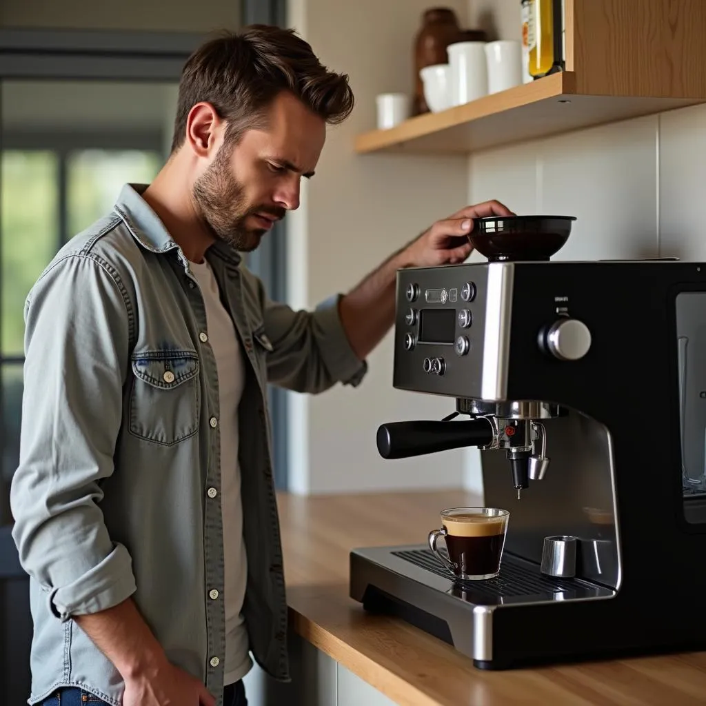 Disappointed customer with coffee machine