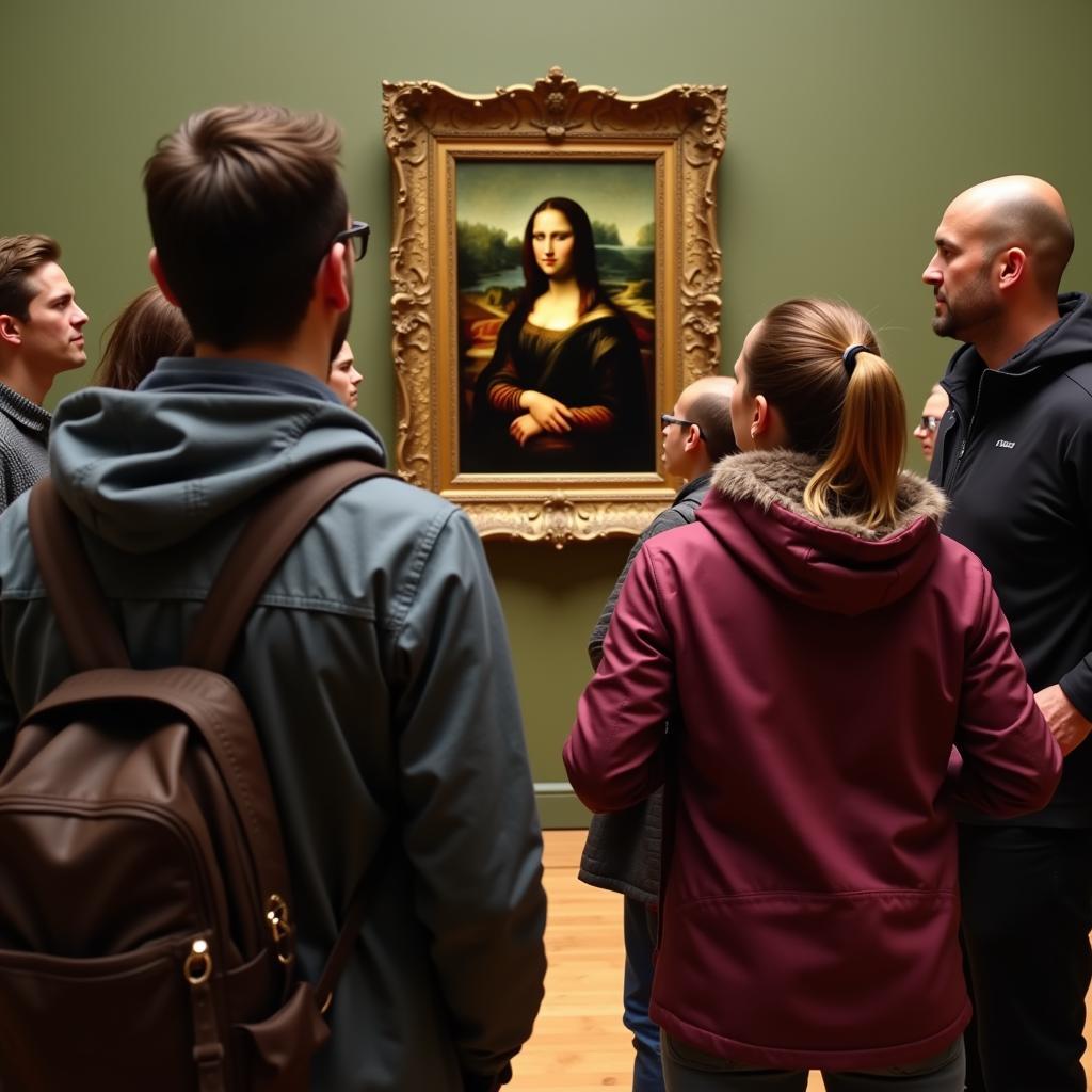 Disappointed tourists viewing small Mona Lisa