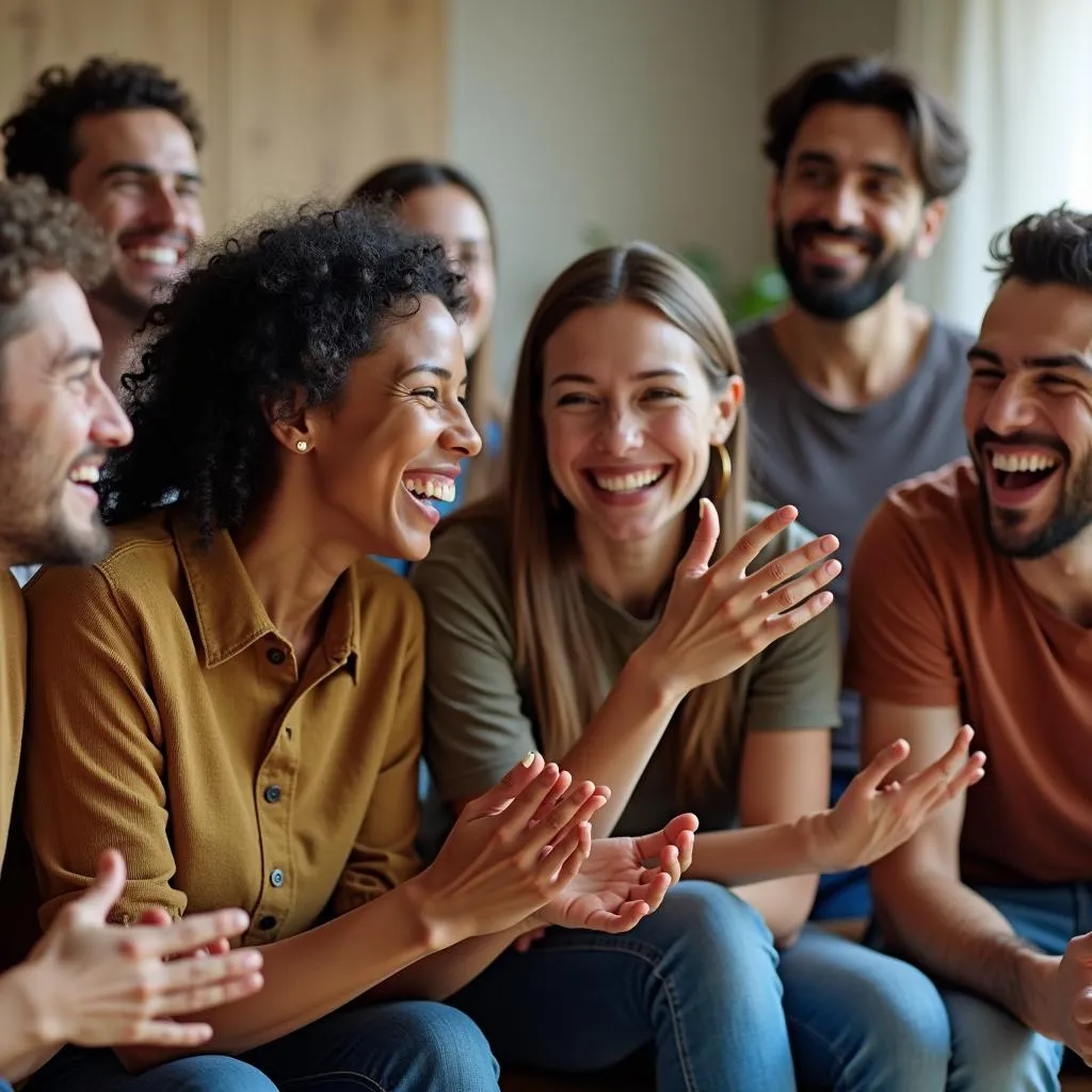 Diverse group of people laughing together