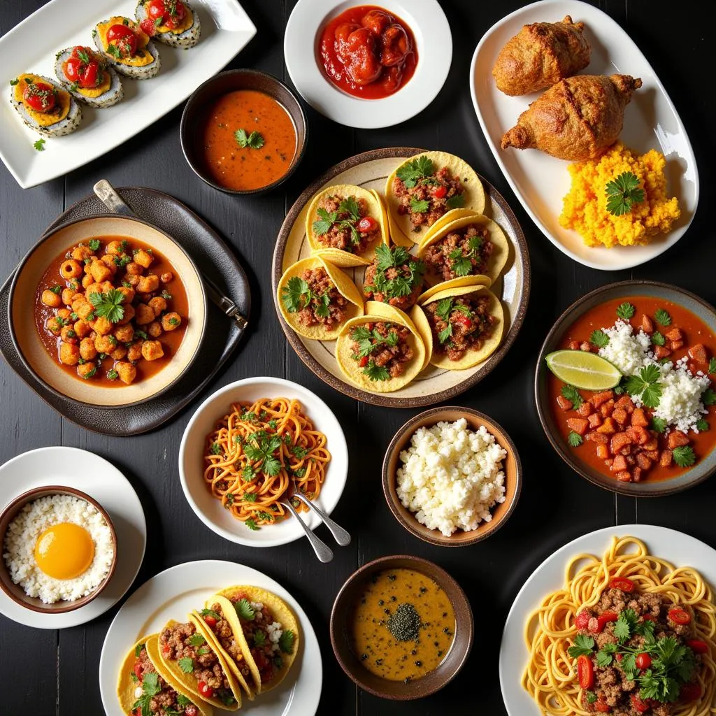 Diverse spread of international cuisines