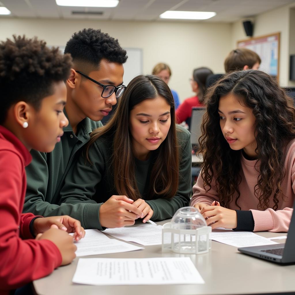 Diverse student group collaborating on project