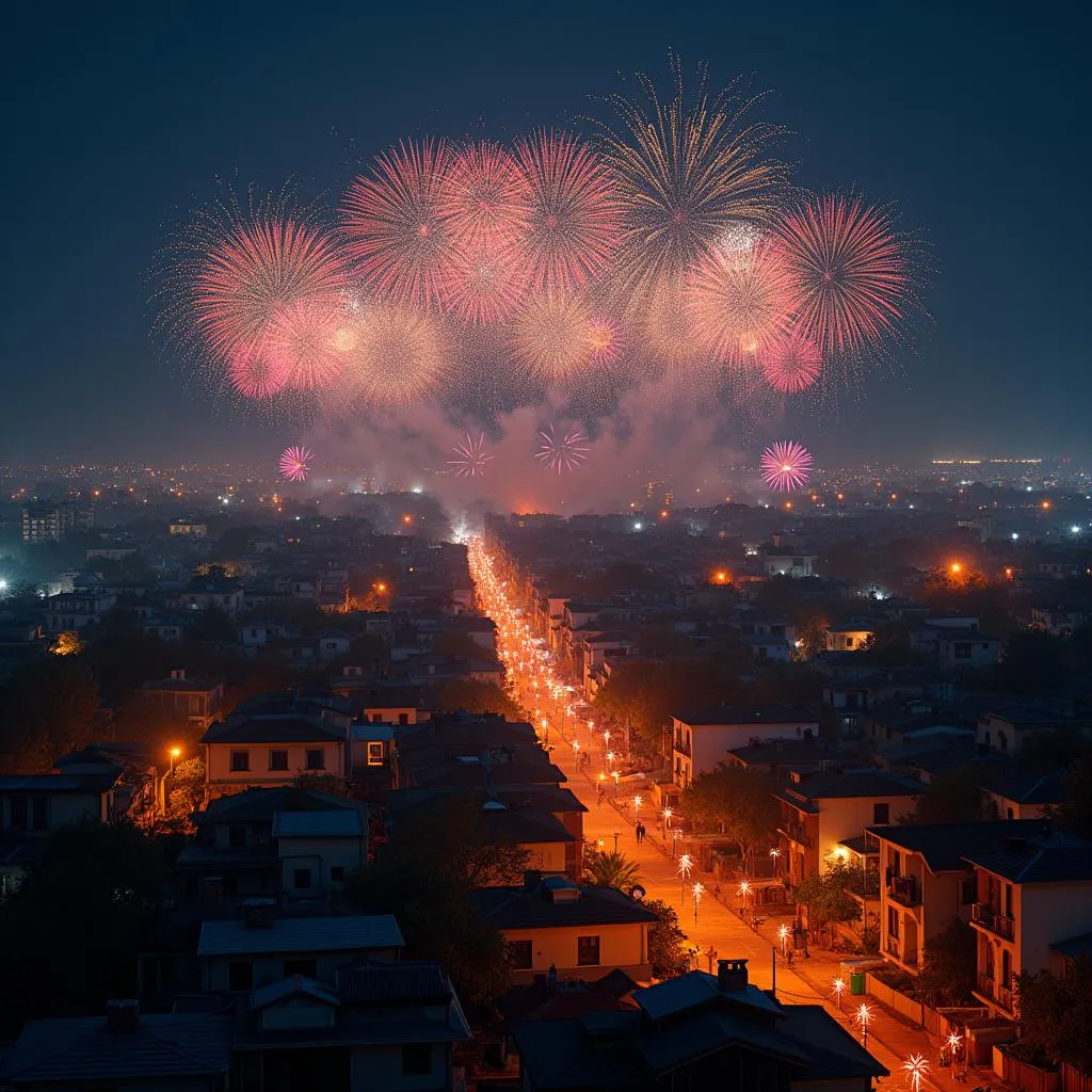 Diwali festival celebration with lights and fireworks