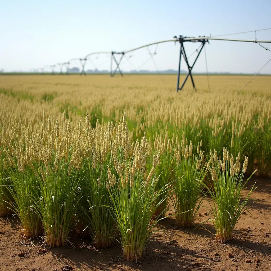 Drought-resistant crops growing in arid field