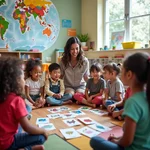 Young children learning foreign languages in a classroom