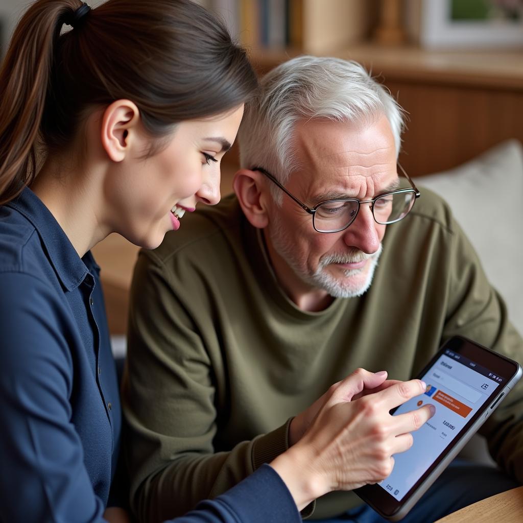 Elderly person struggling with mobile banking app