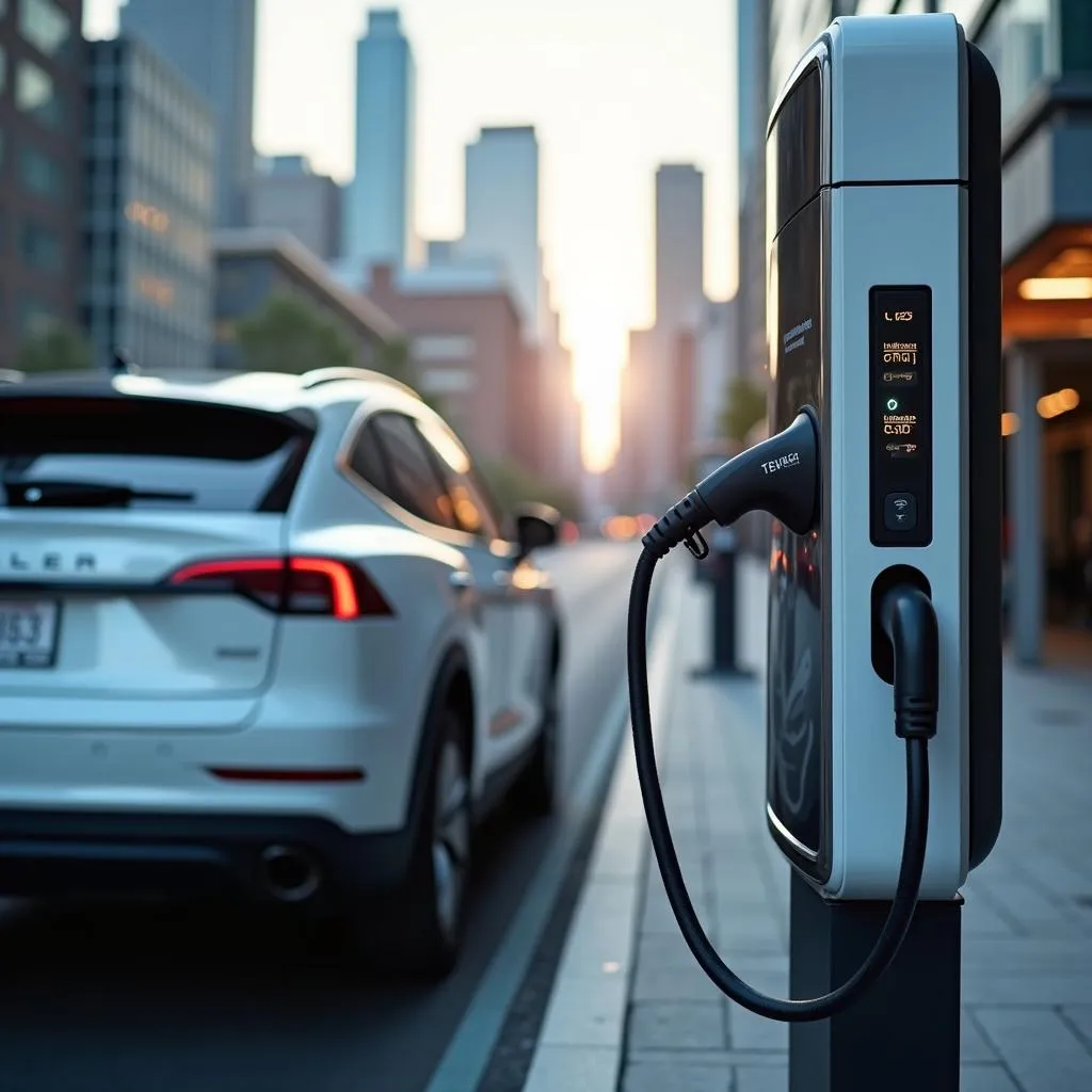 Electric car at a charging station