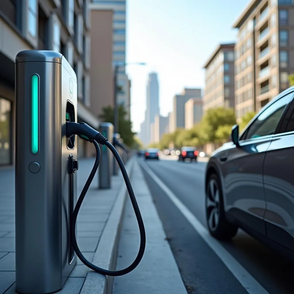 Electric car charging at a public station