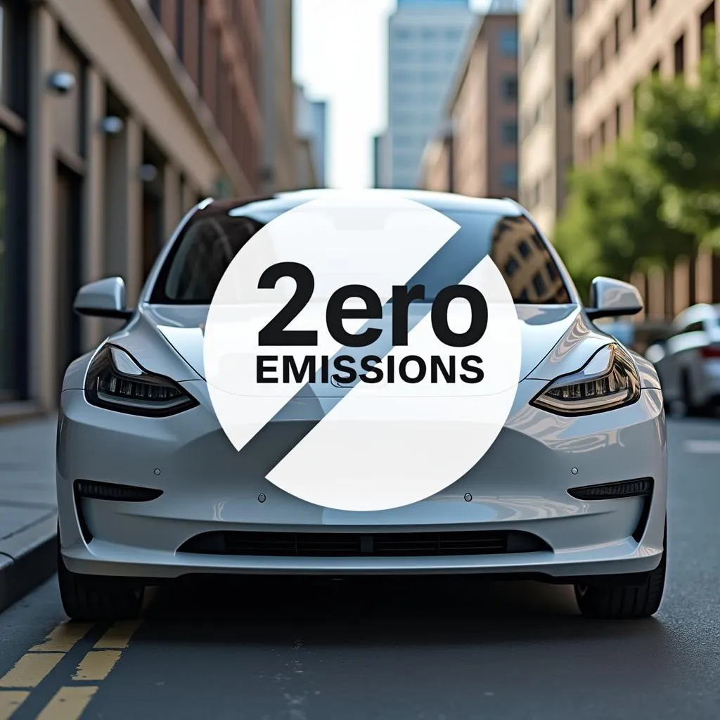 Electric Car with Zero Emissions Symbol