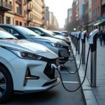 Electric cars at a charging station