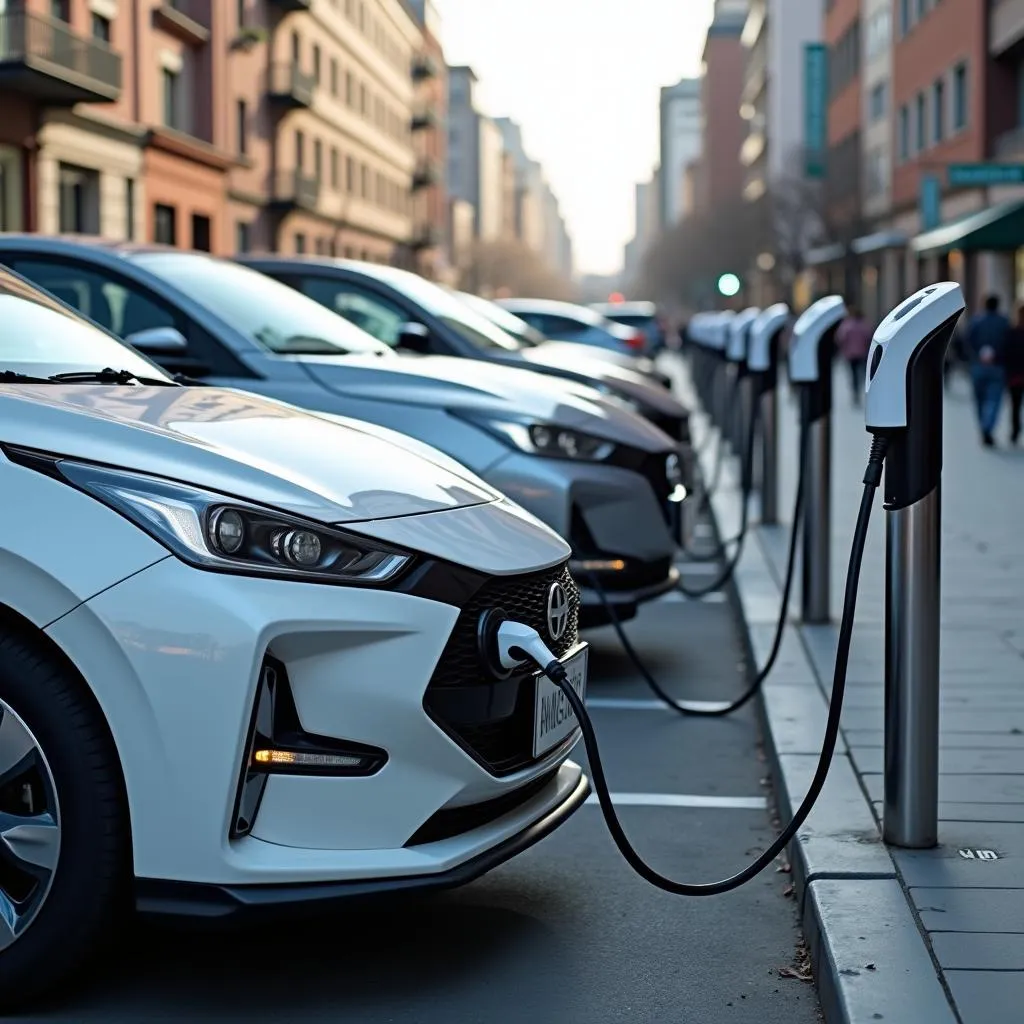 Electric cars at a charging station