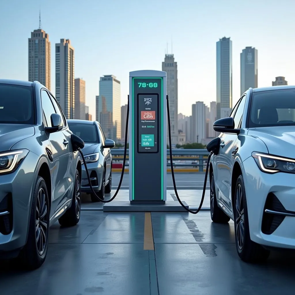 Electric vehicles at a charging station