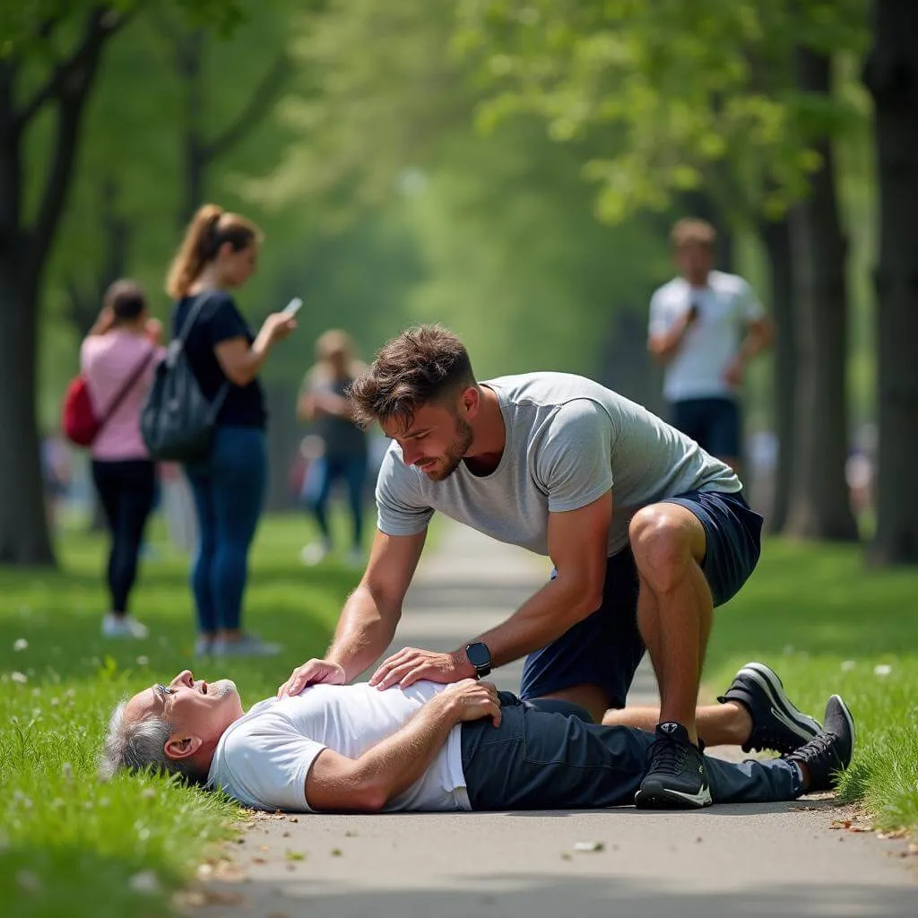 Providing first aid in park emergency