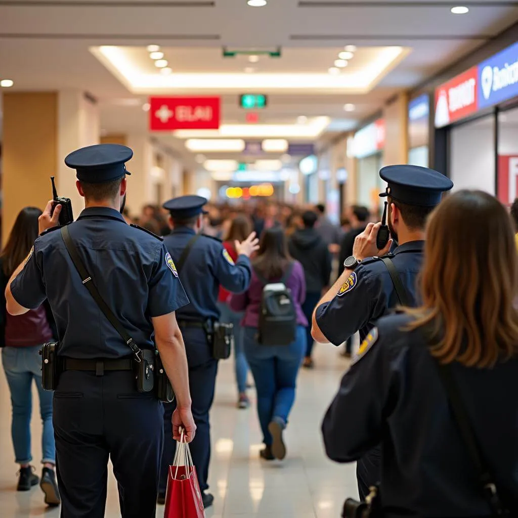 Mall staff guiding people during emergency