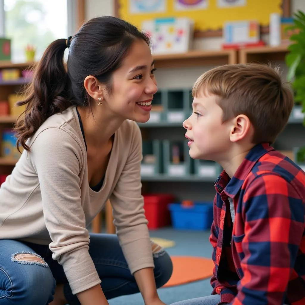 Empathetic teacher interacting with student