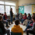 Students engaged in environmental education classroom discussion