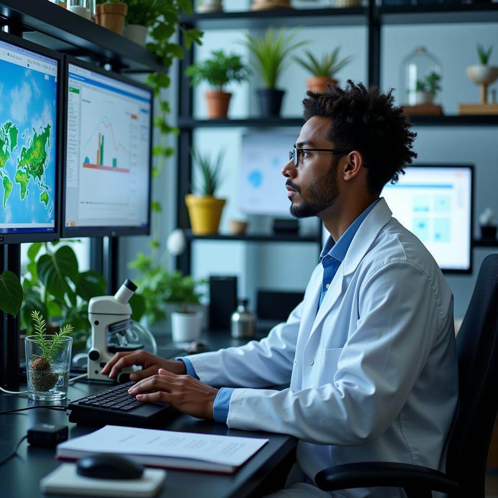 Environmental scientist conducting research in laboratory