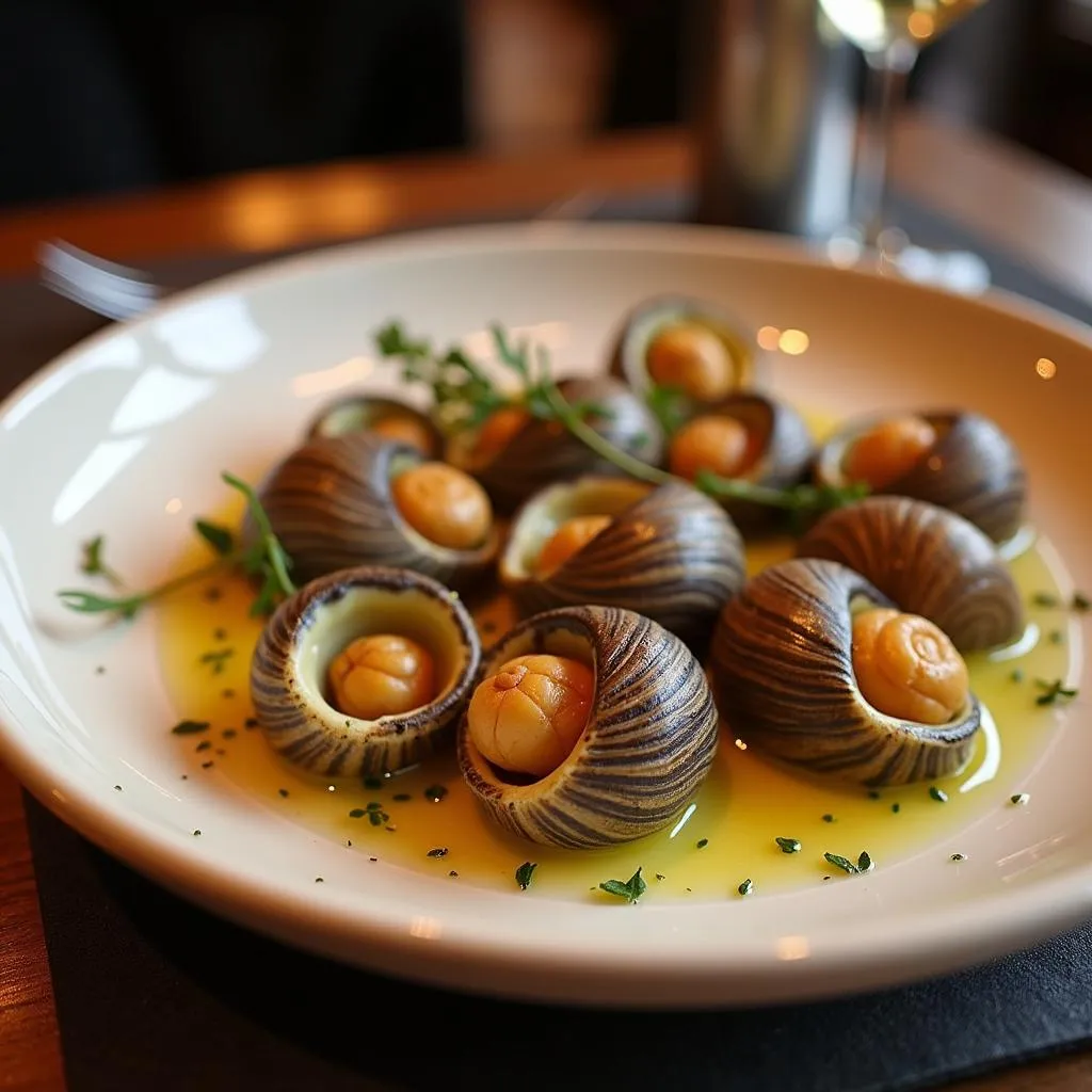 Trying escargot, a French delicacy, for the first time