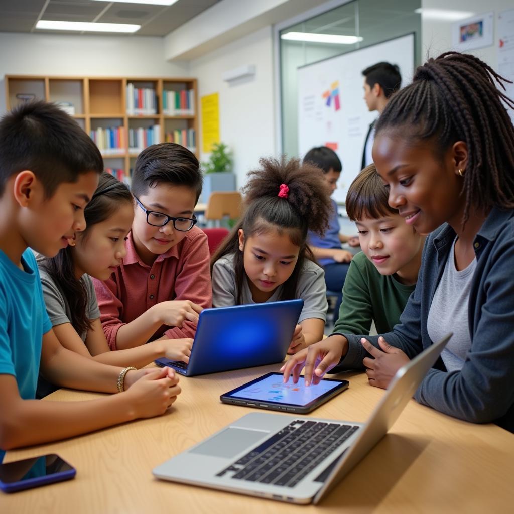 Diverse students using technology ethically