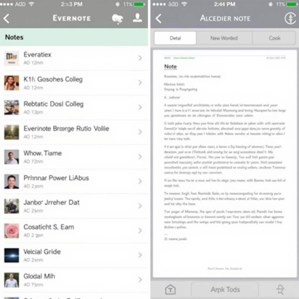 Evernote app interface showing notes and organization features