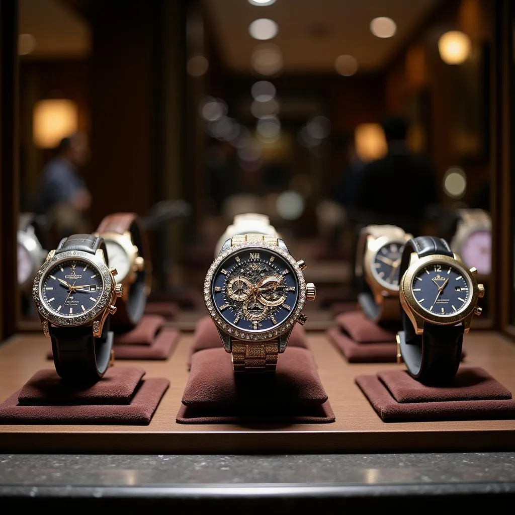 Luxury watch display in a high-end boutique