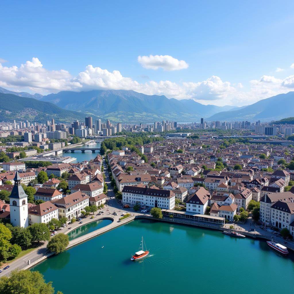 Expensive Zurich cityscape with lake