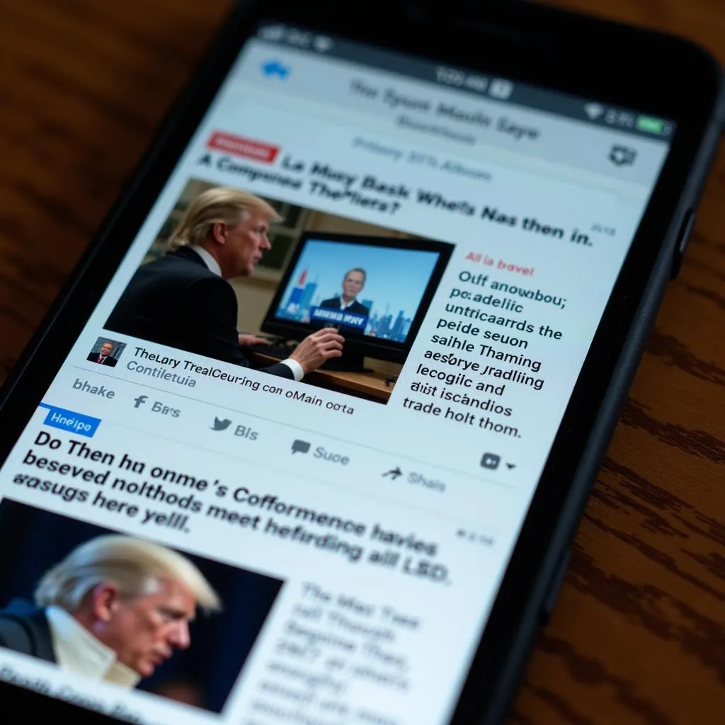 Smartphone displaying misleading headlines