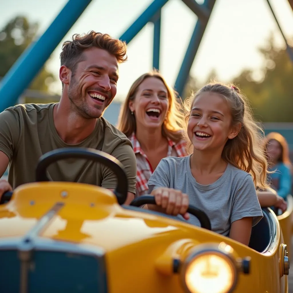 Family enjoying rides at an adventure park