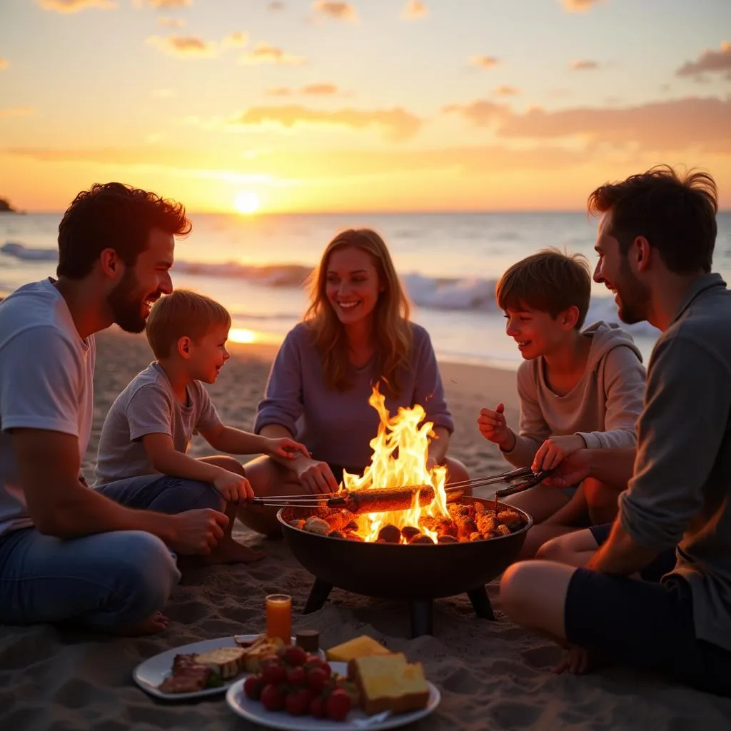 Family barbecue on the beach