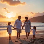 Family enjoying a beach vacation