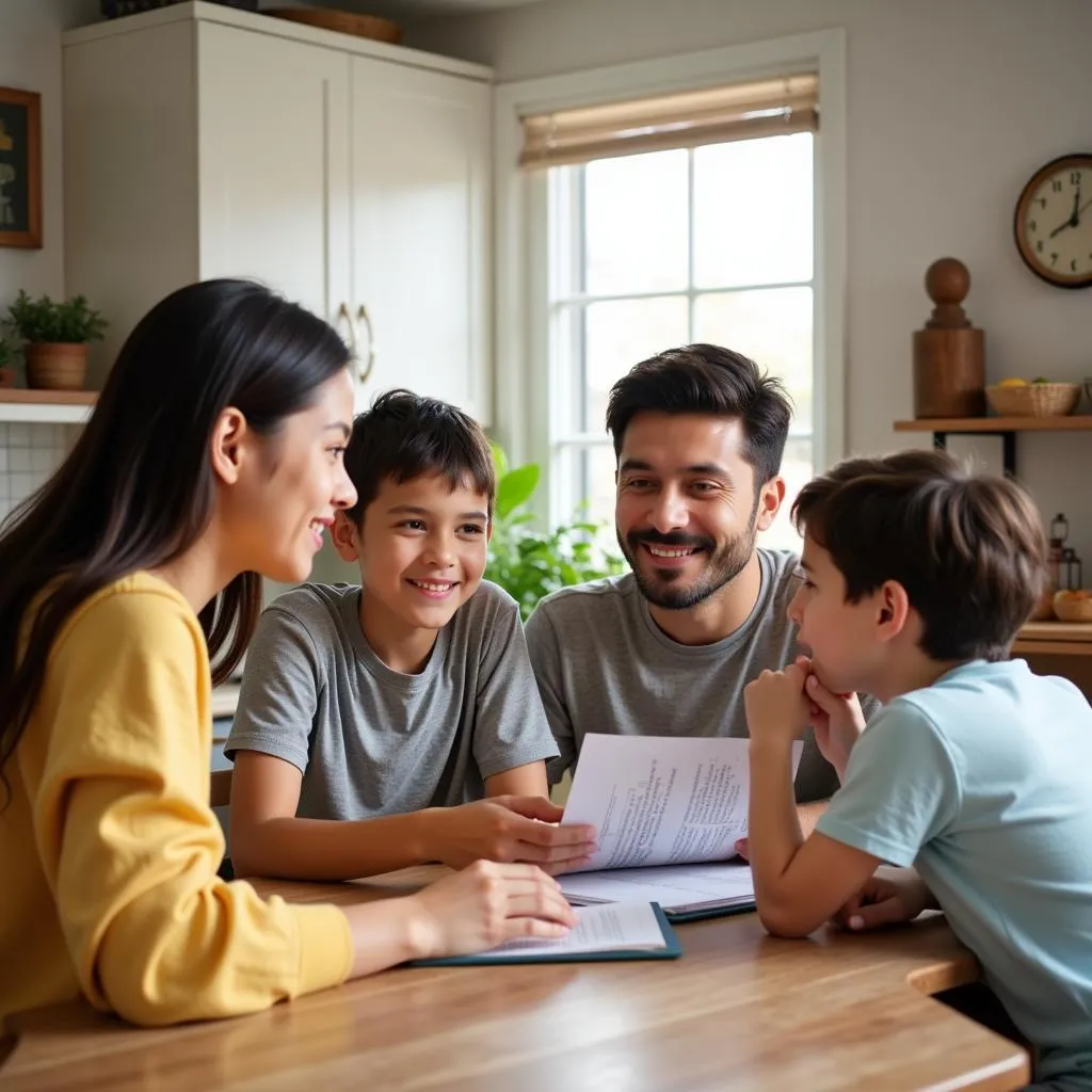 Family discussing their budget