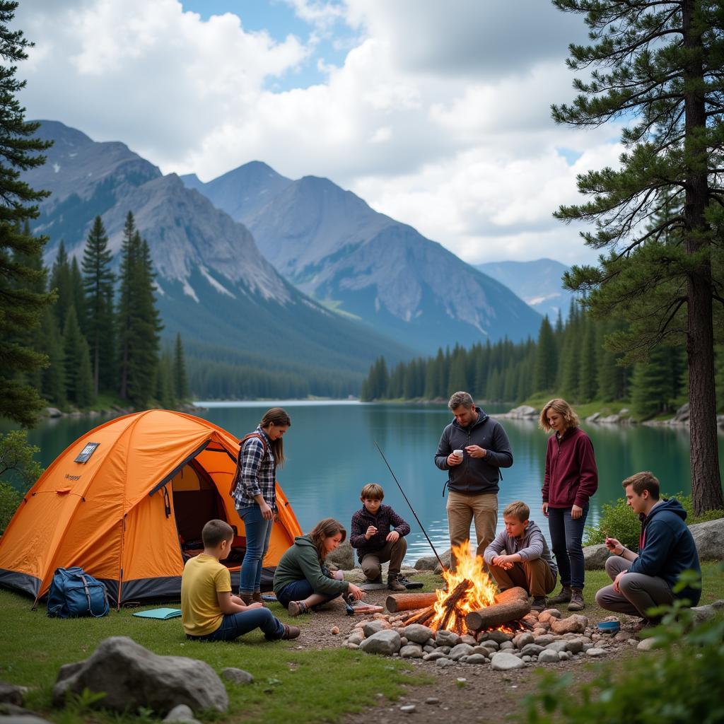 Family enjoying annual camping tradition in nature