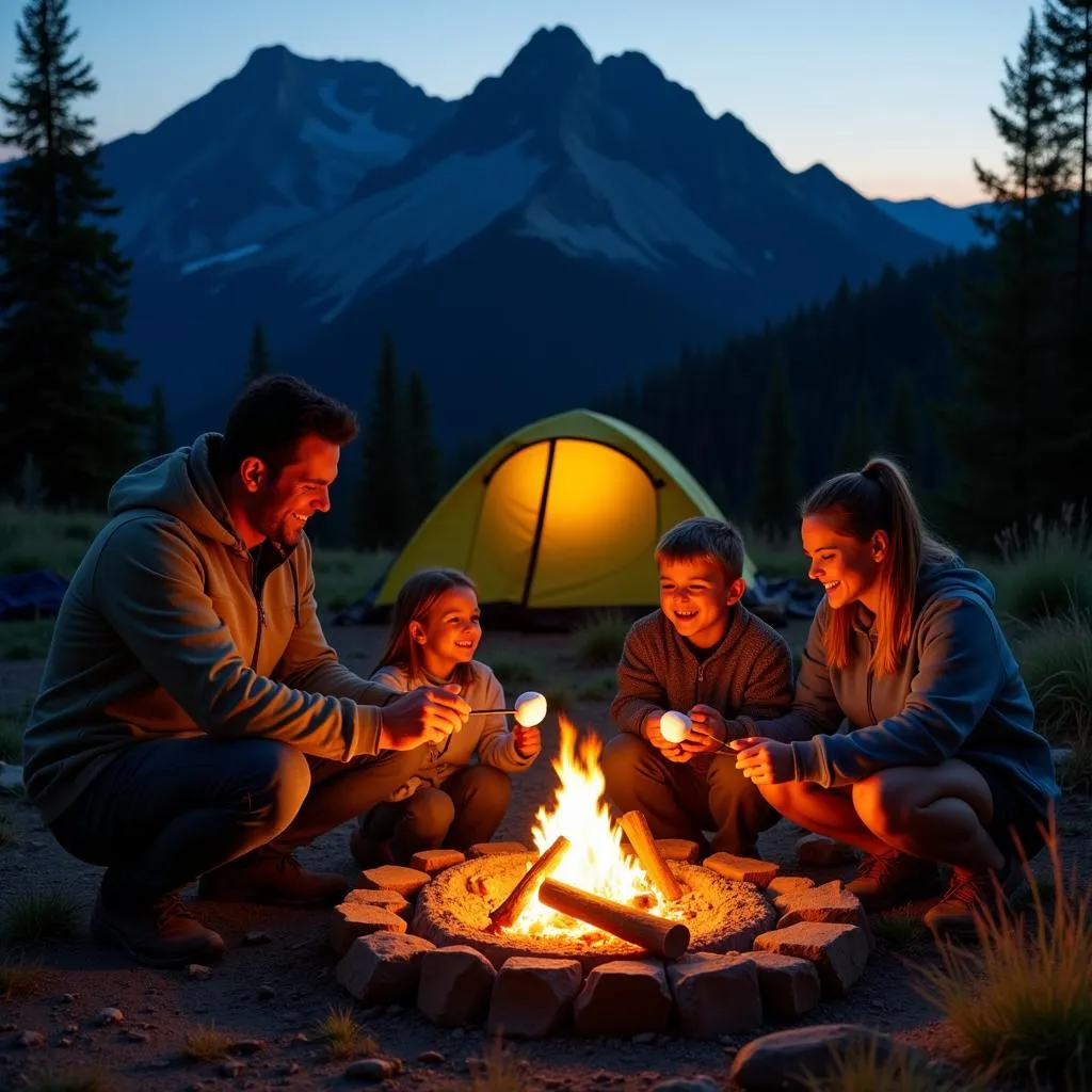 Family enjoying camping trip in national park