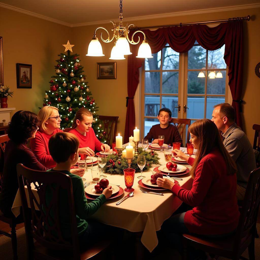 A family gathering for Christmas Eve dinner