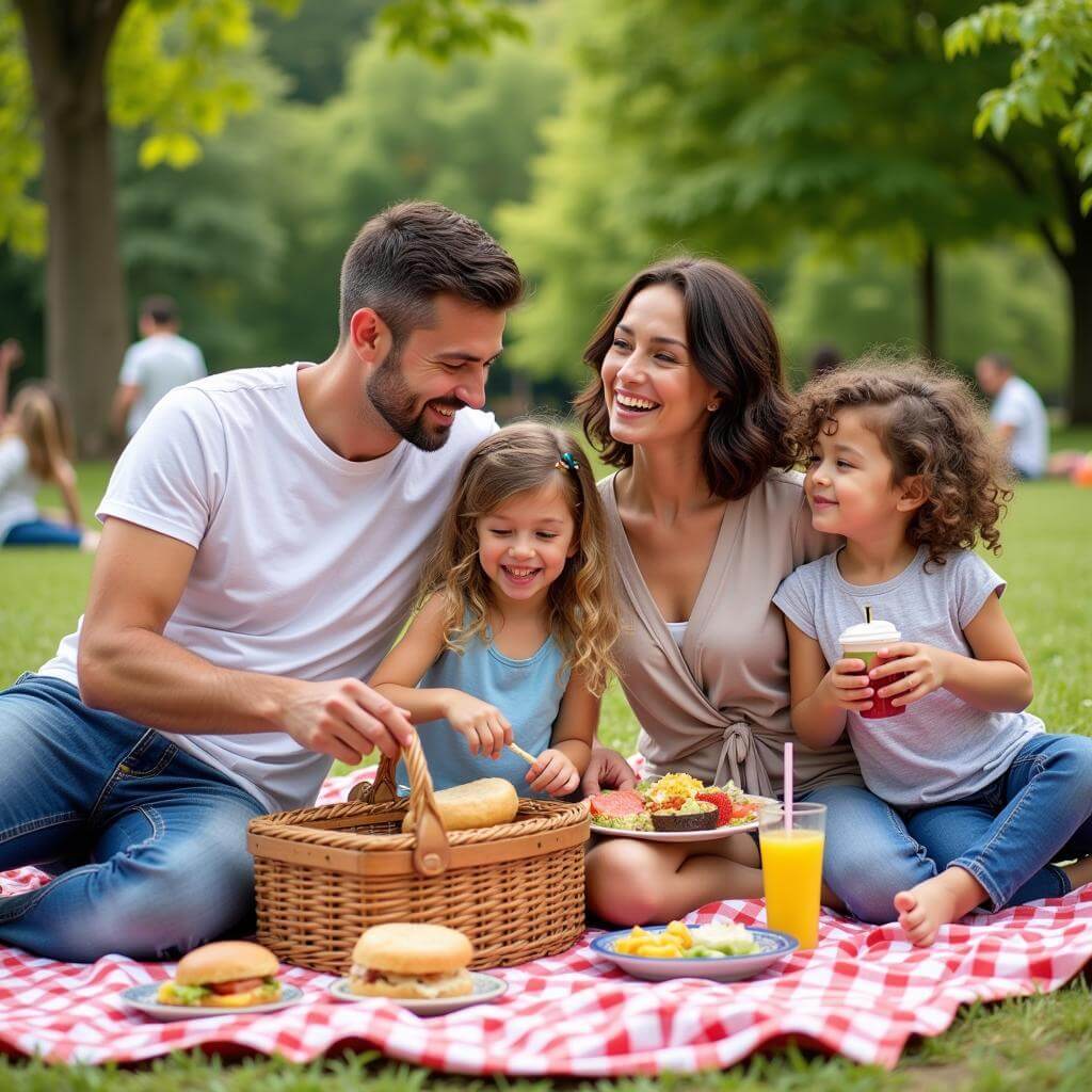 Family enjoying a picnic in a park