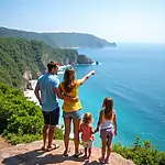 Family enjoying scenic view of Bali coastline