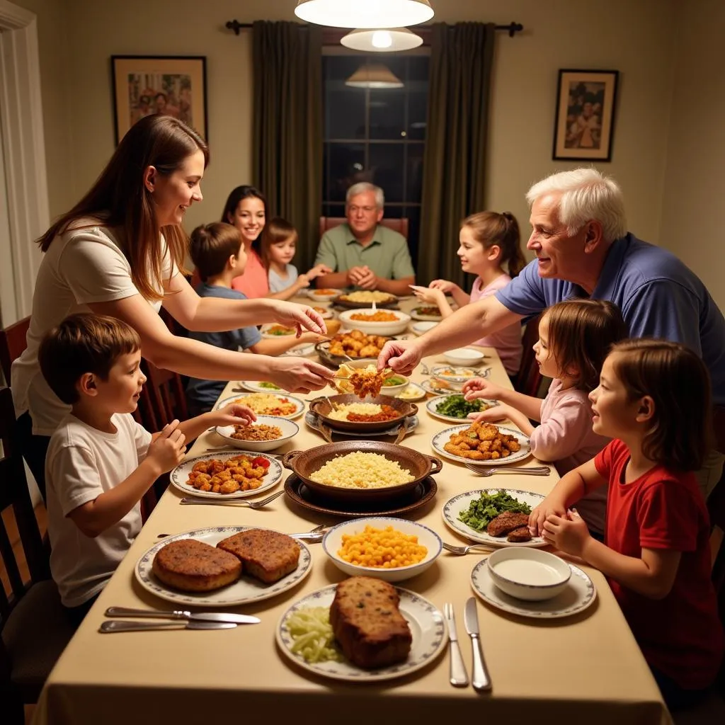 Multi-generational family enjoying a meal together