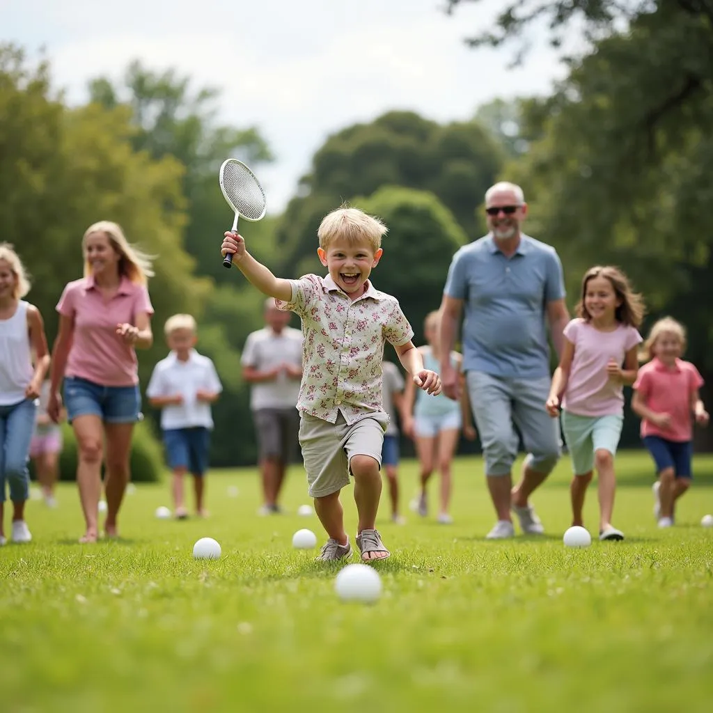 Family playing outdoor games