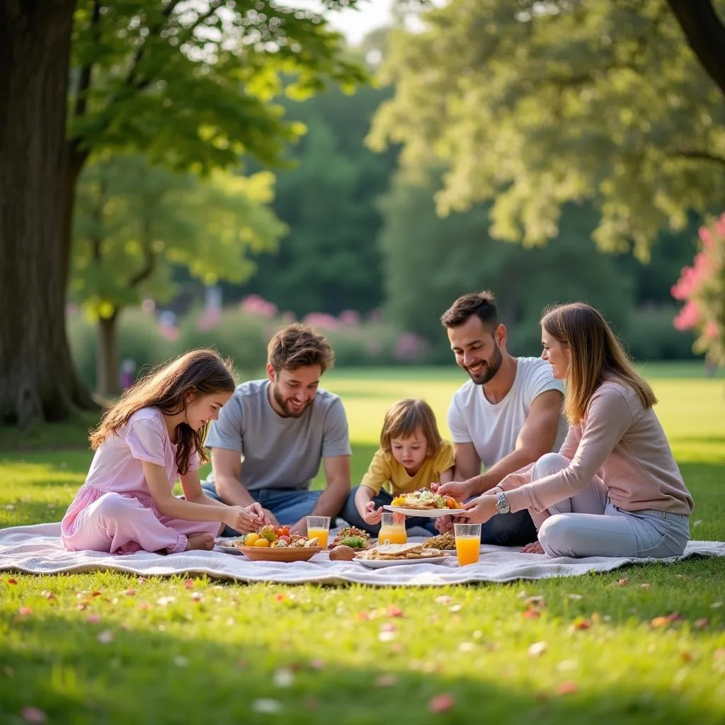 Family gathering outdoor picnic in park