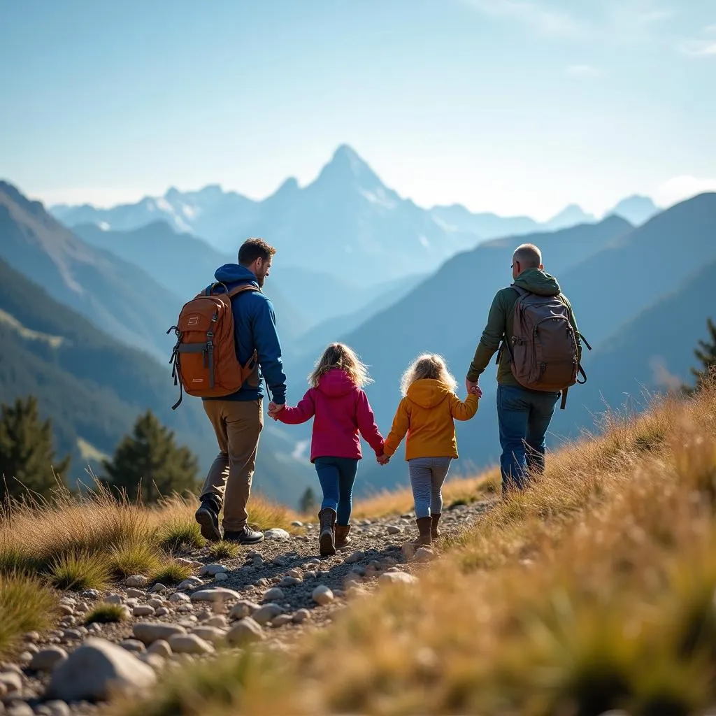 Family Hiking in Mountains