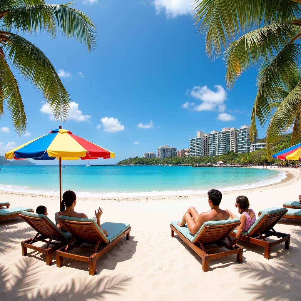 Family enjoying holiday at beach resort in Nha Trang